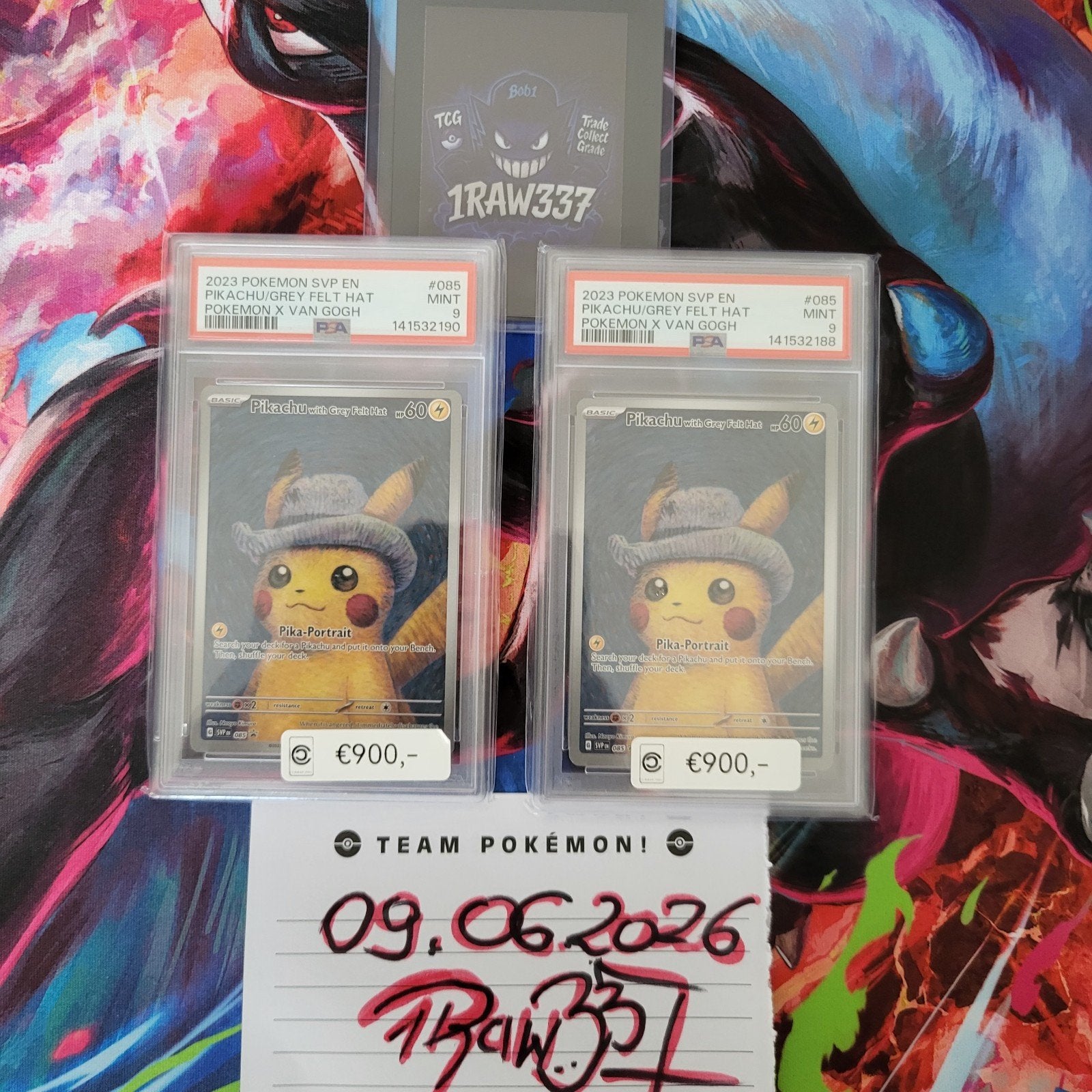 PSA 9 Pikachu Van Gogh #085 Pokémon Grey Felt Hat – 2 Availa, Ophalen of Verzenden, Nieuw, Losse kaart, Foil