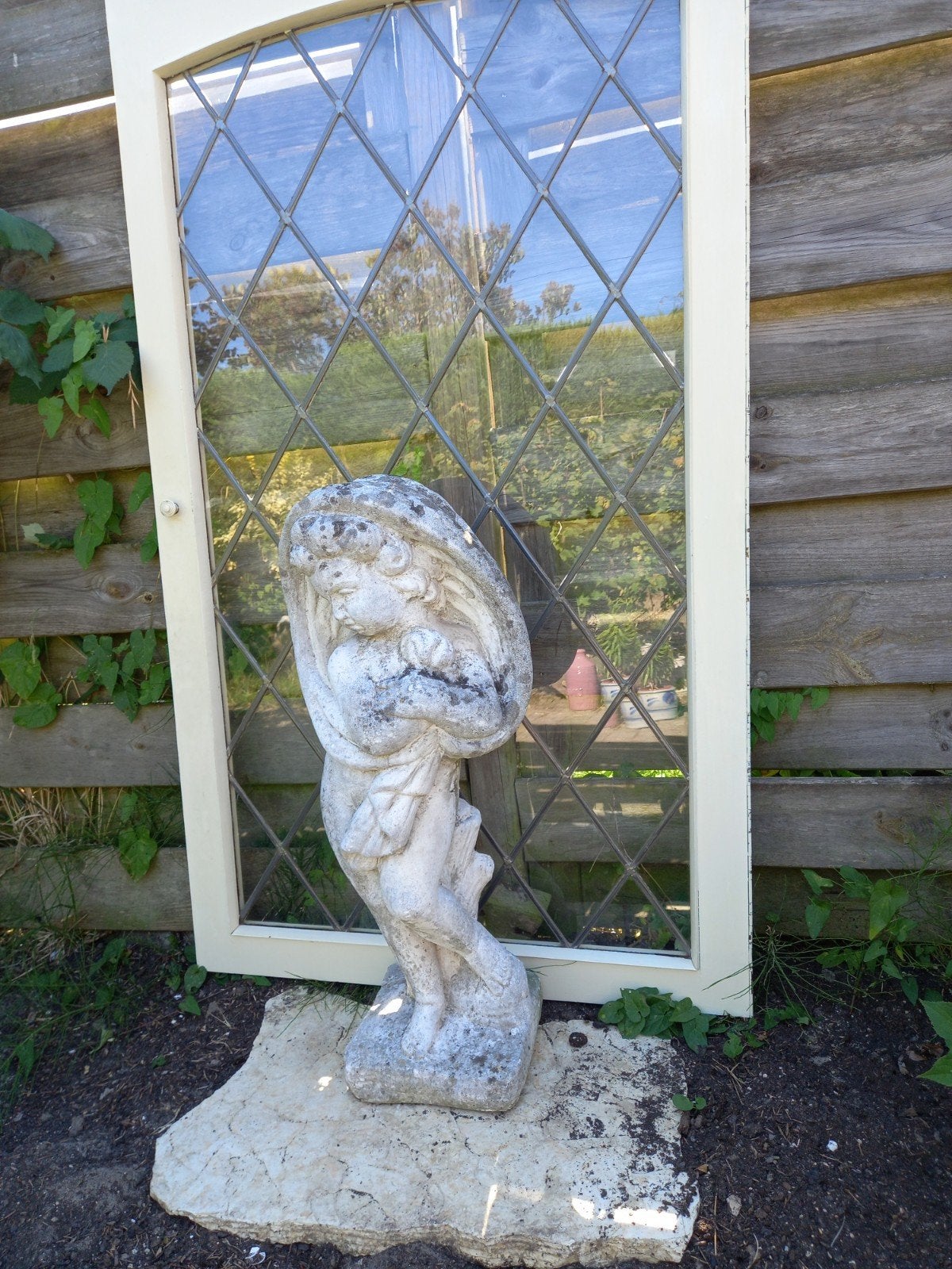 Antiek betonnen engel beeld - Shabby Chic & Weervast, Ophalen