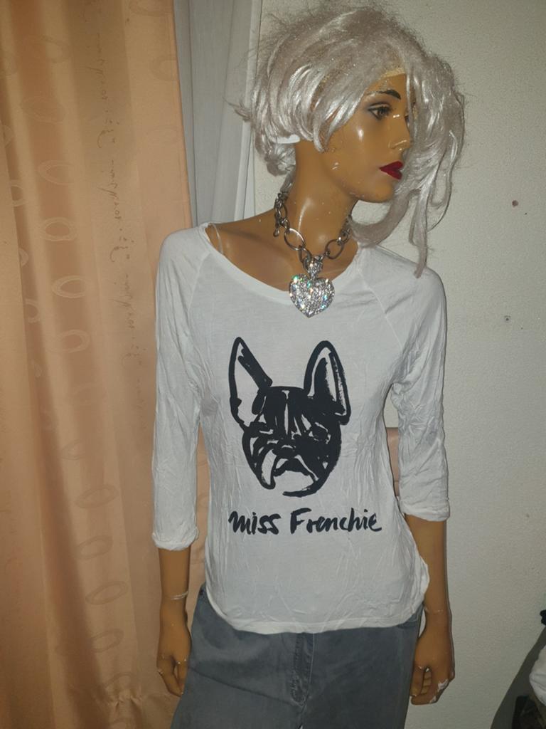 Witte top met Franse Bulldog print - Maat S, H&M, Wit, Ophalen of Verzenden, Zo goed als nieuw