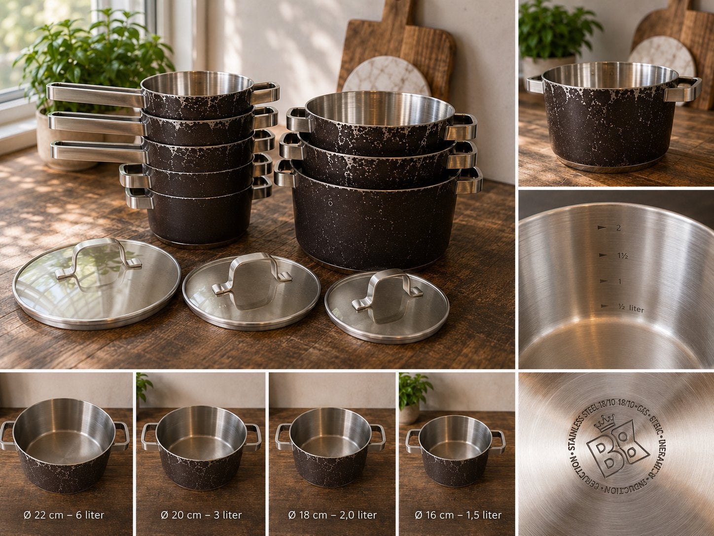Complete BK pannenset met deksels, Ophalen, Zo goed als nieuw, Rvs, Pannenset