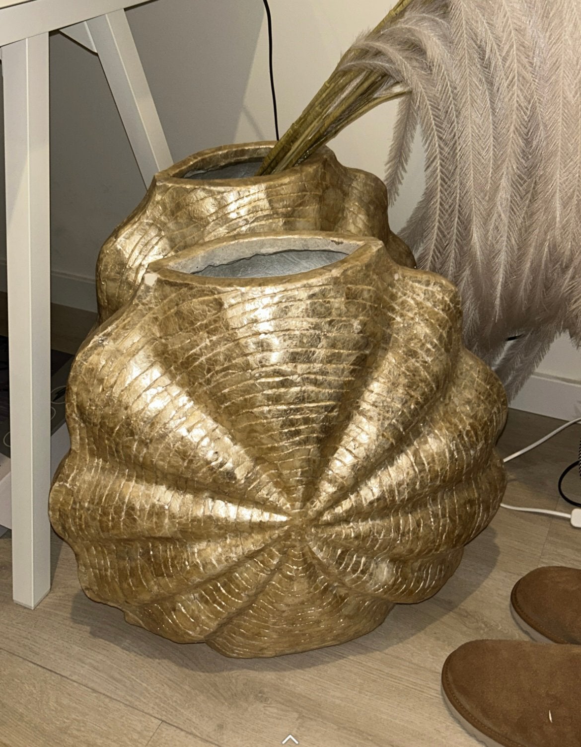 Set van 2 gouden vazen met unieke structuur, Ophalen, Overige materialen, Gebruikt, Met patroon/structuur