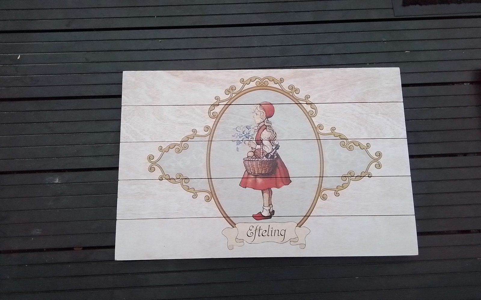 Houten schilderij Roodkapje Efteling 58x38 cm, Ophalen, Gebruikt