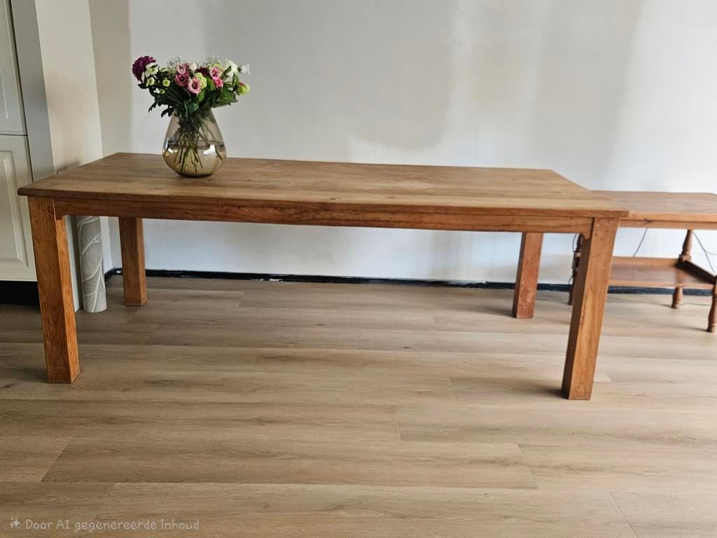 Teak houten tafel, Huis en Inrichting, Tafels | Eettafels, Gebruikt, 100 tot 150 cm, Teakhout, 200 cm of meer