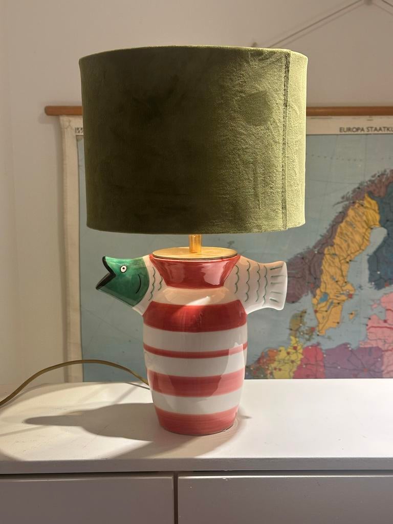 Unieke Vissenlamp met Groene Kap - Speels Design, Ophalen of Verzenden, Zo goed als nieuw, Overige materialen