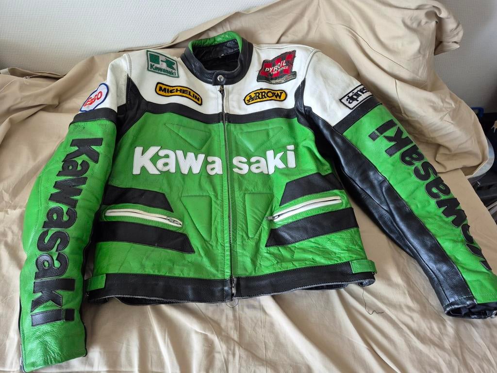 Vintage kawasaki leren  motor jas maat L., Motoren, Kleding | Motorkleding, Heren, Ophalen of Verzenden, Tweedehands, Kawasaki