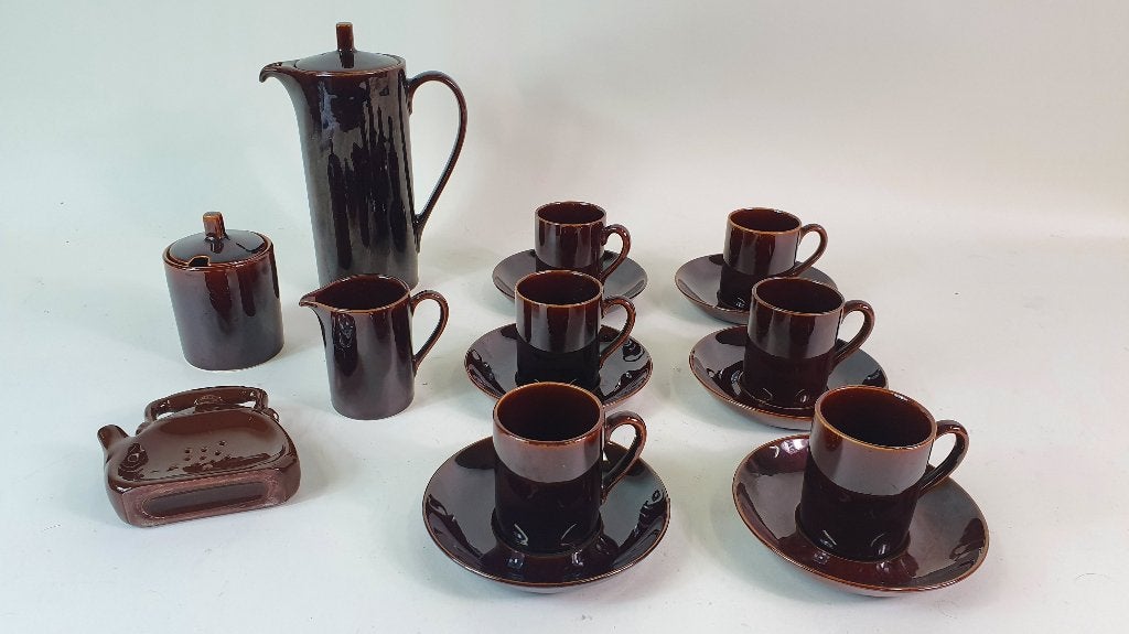 Vintage 16 dlg servies, theeservies bruin, Royal Sphinx. 8A7, Ophalen of Verzenden