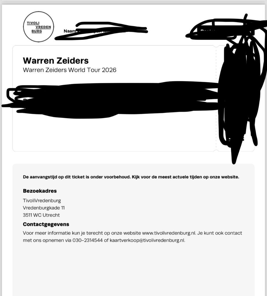 Warren zeiders 21-okt tivoli 2 tickets, Eén persoon, Oktober