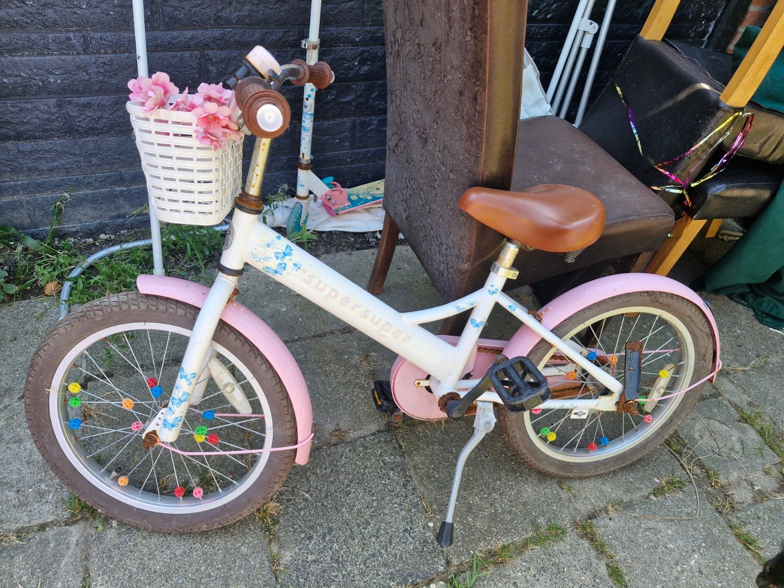 Kinderfiets 18 inch - Wit/Roze met mandje, Ophalen of Verzenden, Gebruikt, 16 tot 20 inch