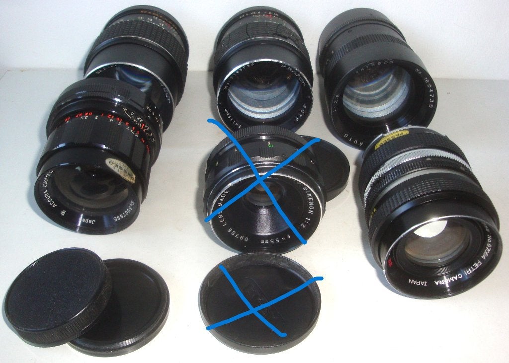 Partij 5 lenzen f = 35 mm, f = 55 mm en f = 135 mm, goede st, Ophalen of Verzenden, Gebruikt, Telelens