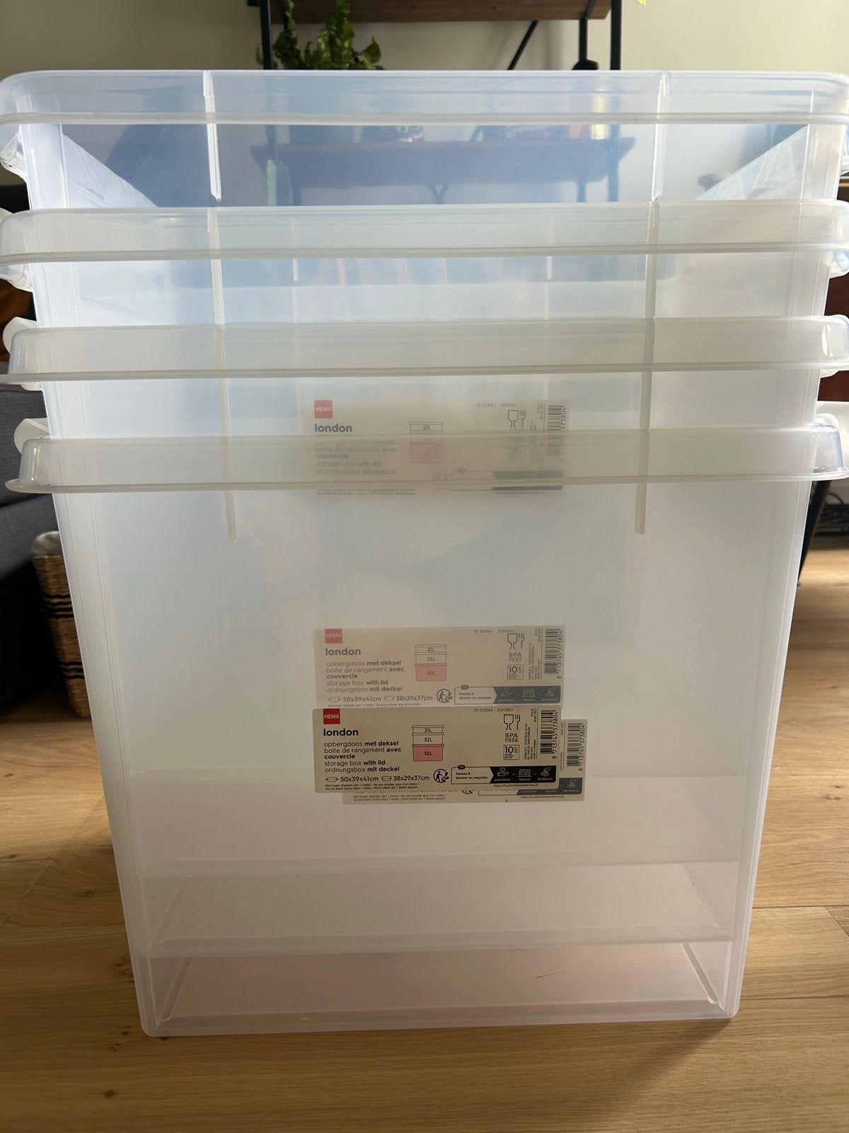 4 Hema opbergdozen met deksel, 52L, 50x39x41 cm, Doe-het-zelf en Verbouw, Kratten en Dozen, Zo goed als nieuw, Doos, 50 tot 75 cm