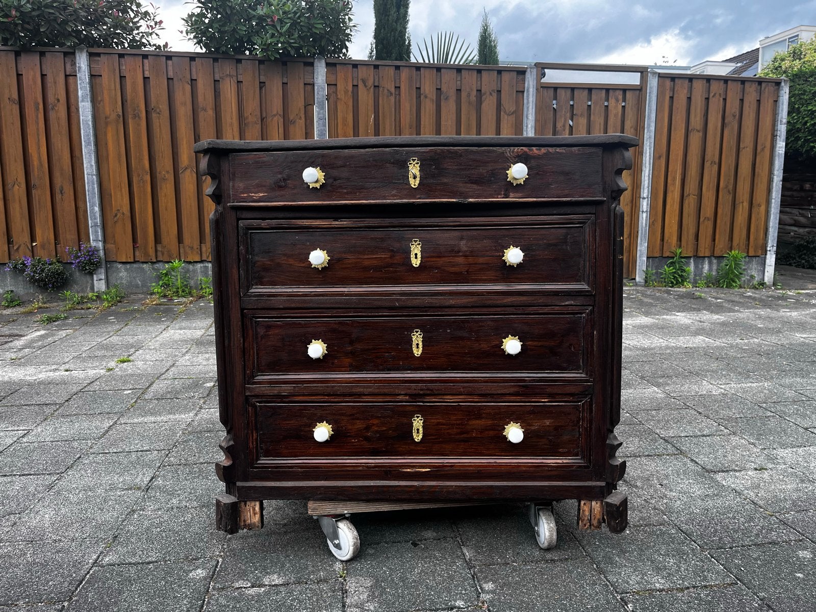 Antieke ladekast, donker hout, Ophalen of Verzenden