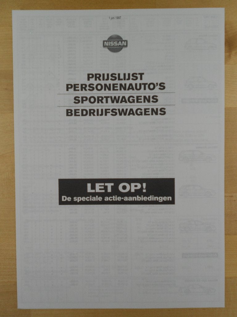 Nissan Prijslijst Brochure 1997 – 200SX Patrol Terrano Micra, Ophalen of Verzenden, Zo goed als nieuw, Nissan, NISSAN