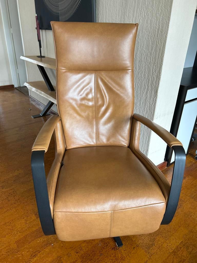 Luxe Cognac Leren Fauteuil - Zgan, Ophalen, Bruin, Leer, Zo goed als nieuw