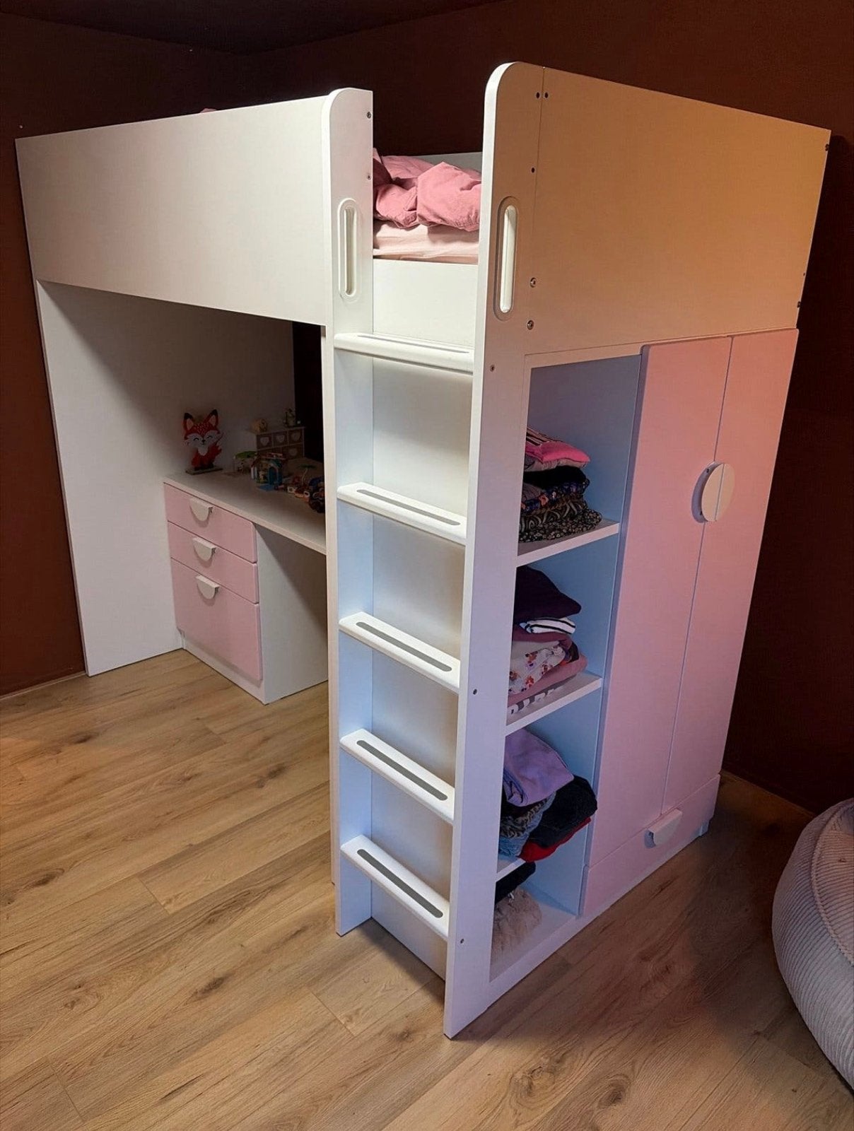 Ikea Småstad hoogslaper met bureau en kast, incl. matras, Huis en Inrichting, Ophalen, Zo goed als nieuw, Eenpersoons, Hoogslaper