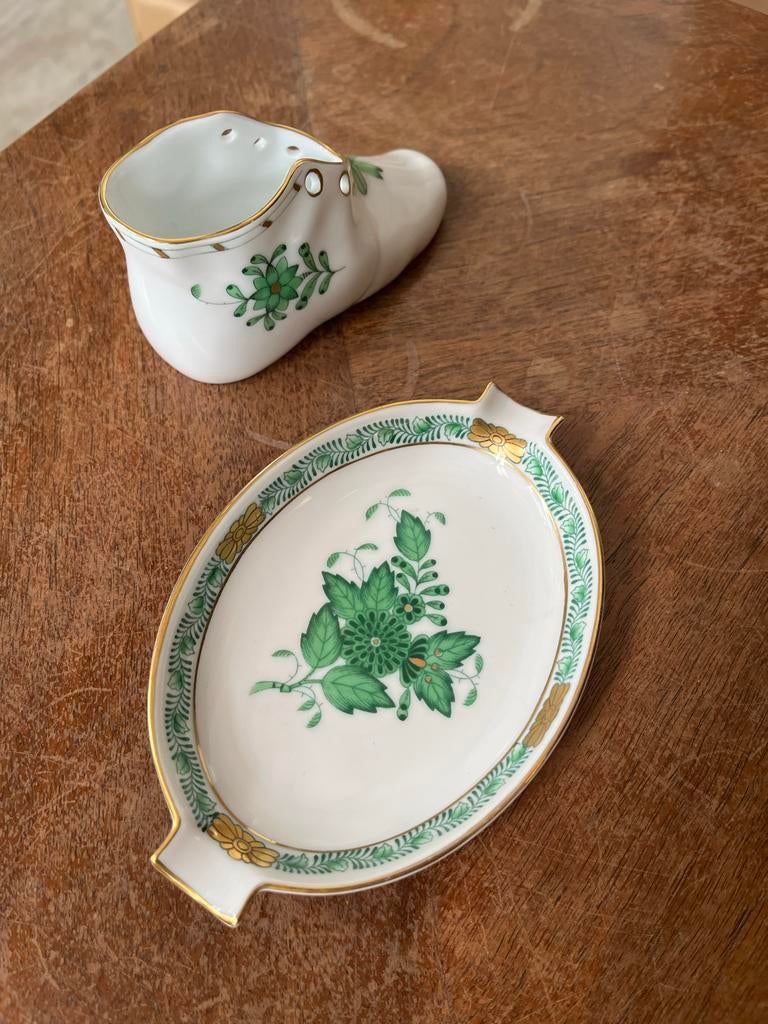 Herend Apponyi Groen: Schoen & Asbakje, Ophalen of Verzenden