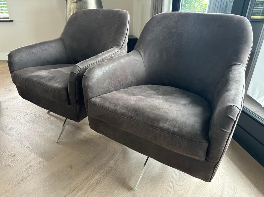 2x Riviera Maison Fauteuil “Fawcett” Velvet, Huis en Inrichting, Ophalen, Twee, Bruin, Zo goed als nieuw