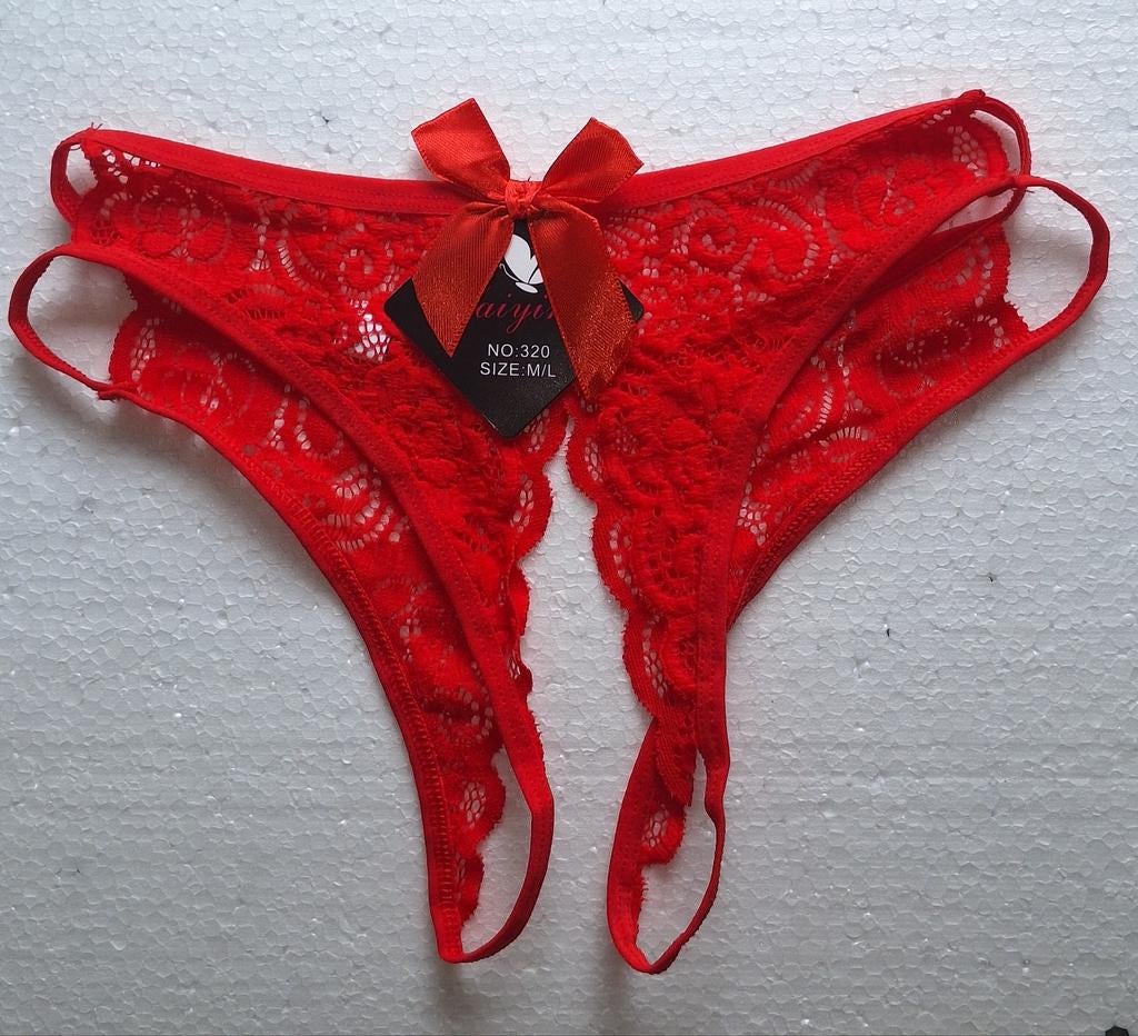 Sexy nieuwe rode 'open kruis' string maat M/L, Kleding | Dames, Ondergoed en Lingerie, Verzenden, Rood, String