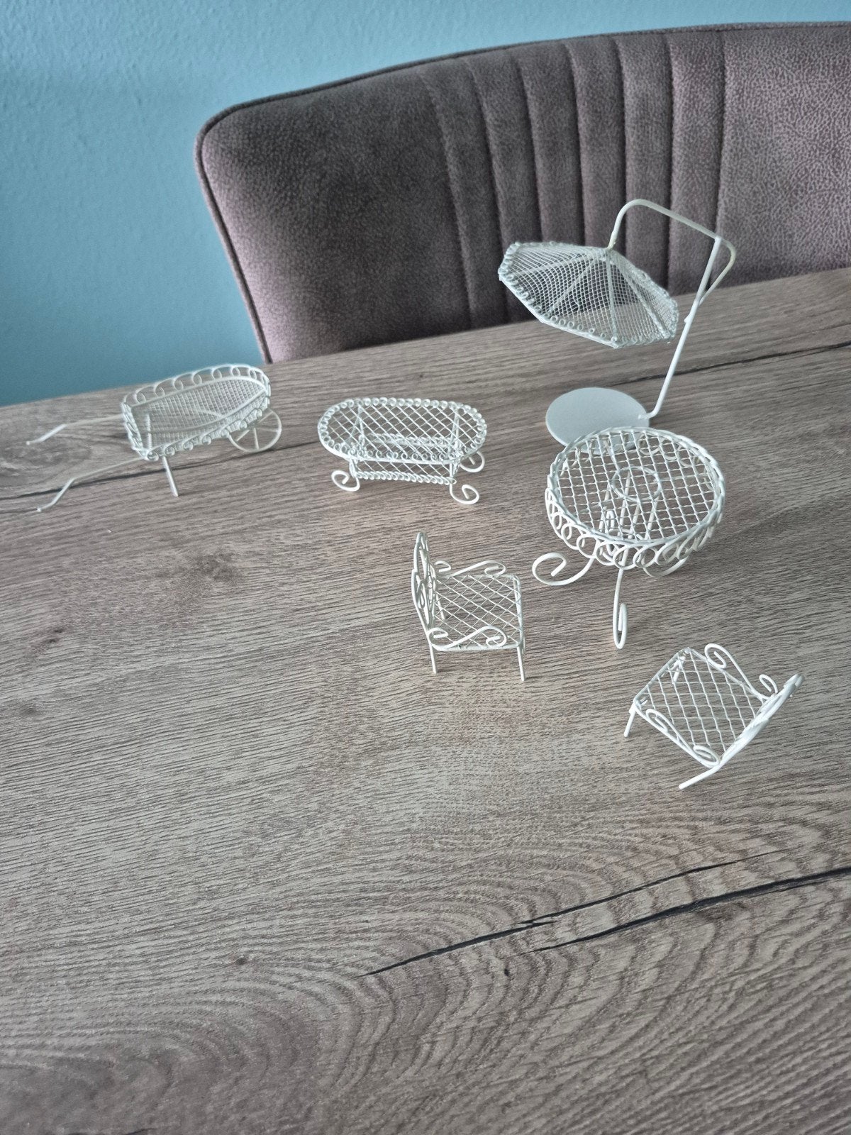 Miniatuur tuinmeubilair set - wit metaal, Ophalen of Verzenden, Zo goed als nieuw