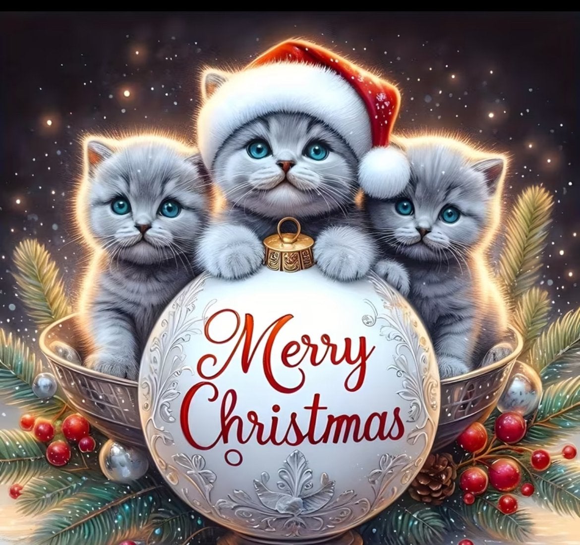 Diamond Painting kerst katten 40x40 vol rond Nieuw, Verzenden, Nieuw, Zelfklevend, Knutselwerk