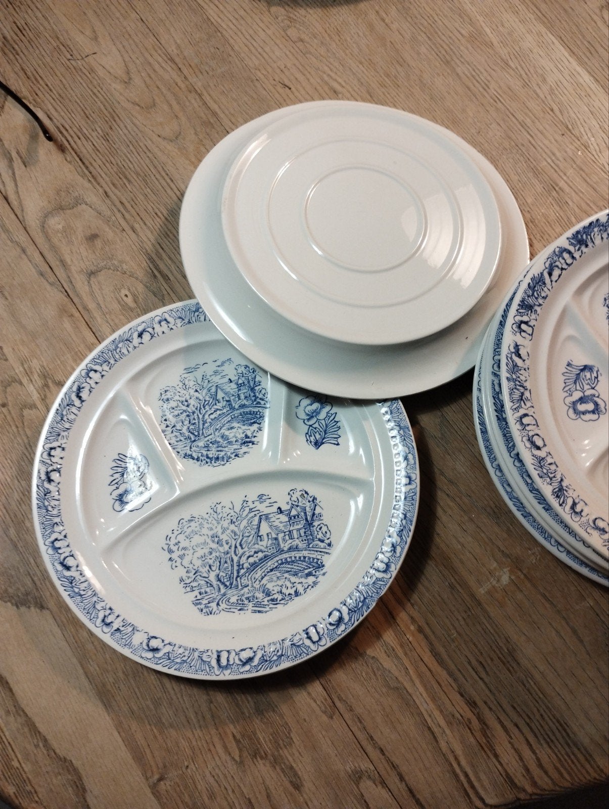 Vintage blauw-witte borden met vakken (set van 6), Antiek en Kunst, Ophalen