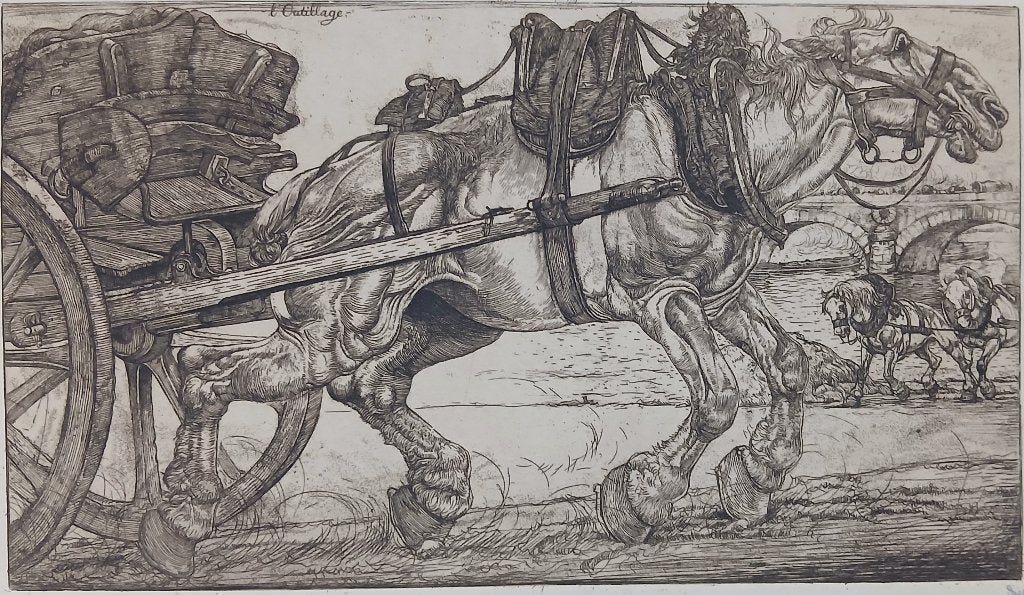 Pieter Dupont - Trekpaard voor een kar 1899 Ets, 18 cm, Dagelijks leven, 1800 - 1899, Ets