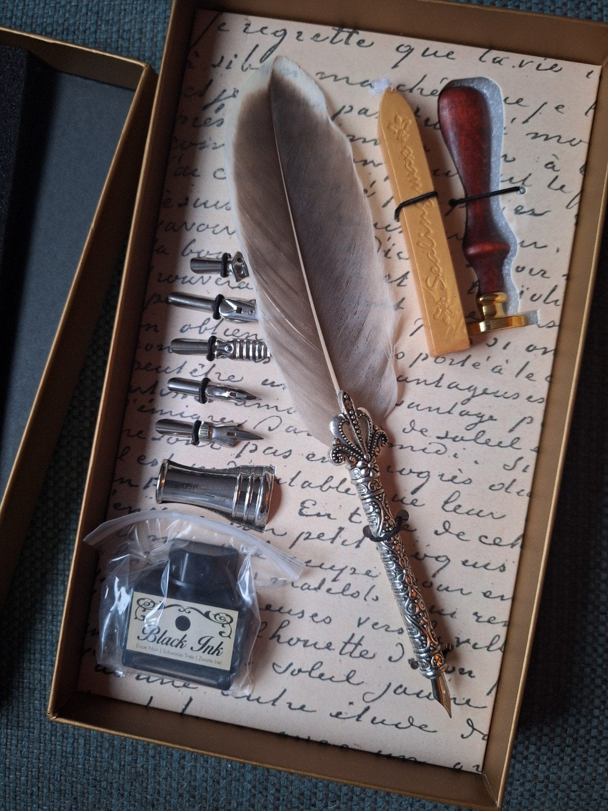 Luxe Kalligrafie & Lakzegel Set met Veerpen en Inkt, Zwart, Overige thema's, Nieuw, Overige merken