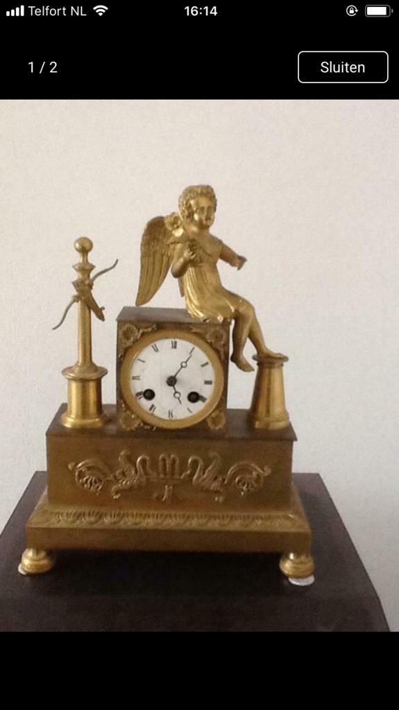 Vuurvergulde pendule empirestijl, geliefde voorstelling., Antiek en Kunst, Ophalen