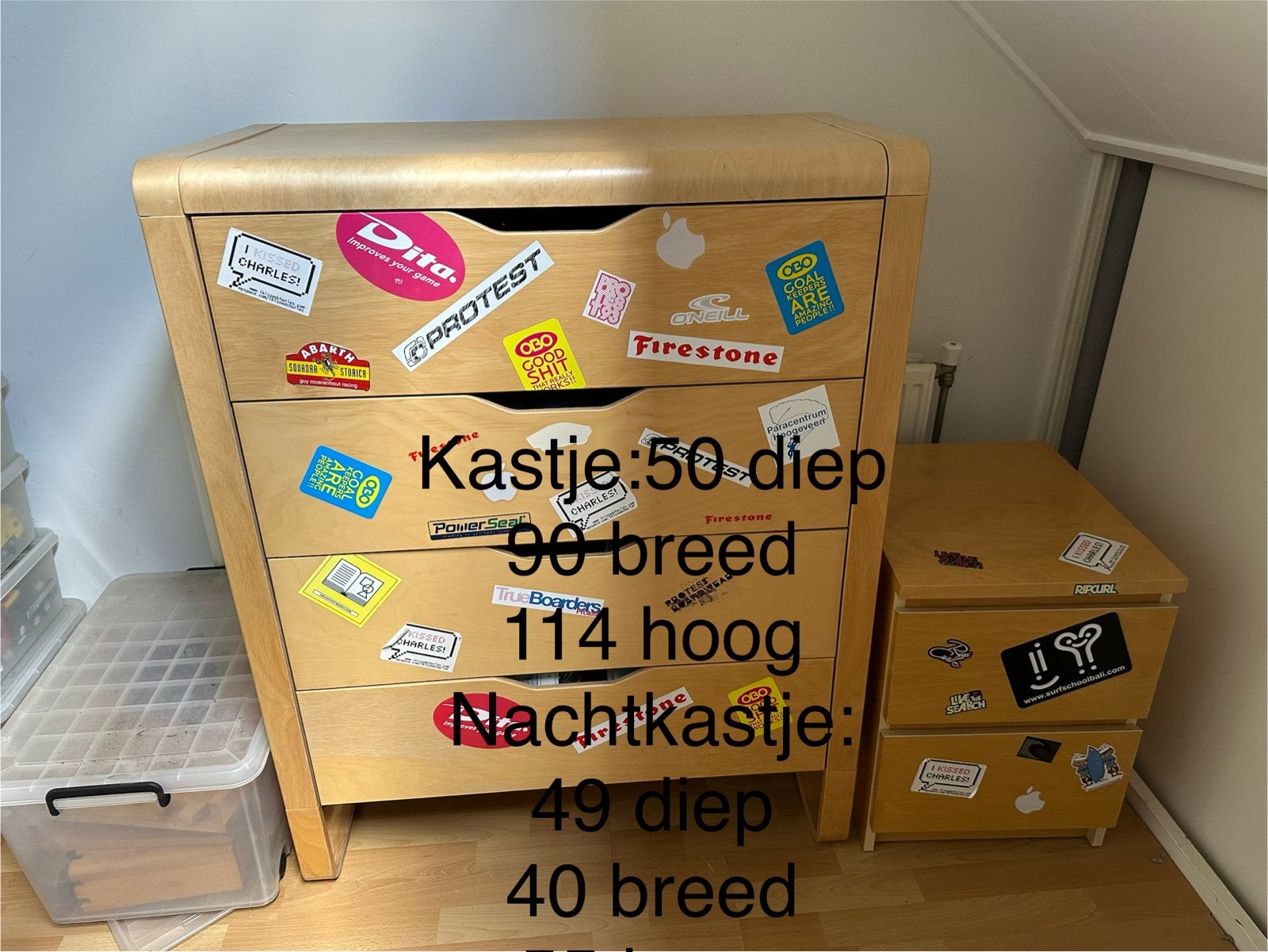 Mooi berken fineer kastje en nachtkastje, Ophalen, Gebruikt, 65 cm of meer, 70 cm of meer