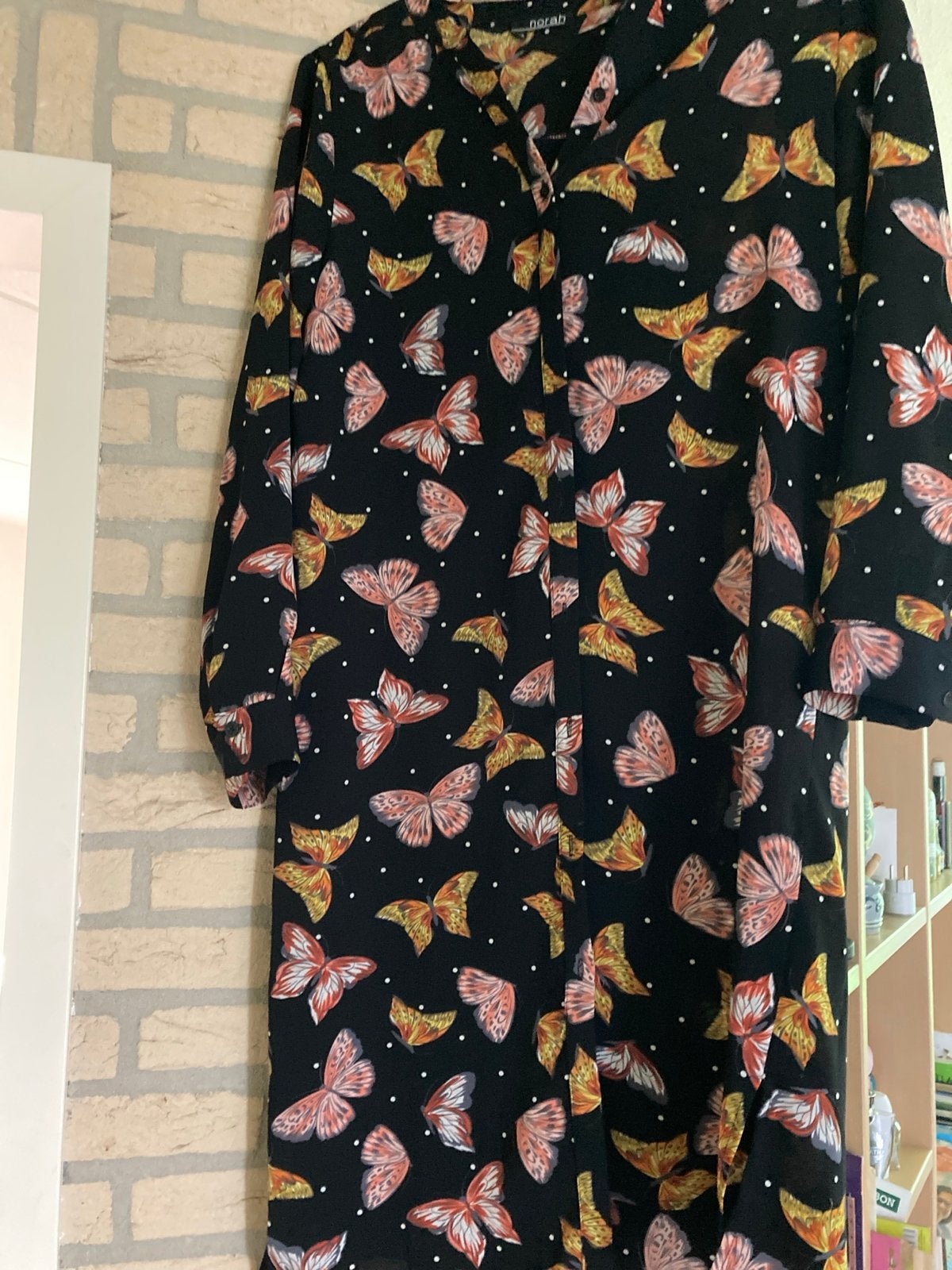 Norah Zwarte jurk met vlinderprint maat 40, Maat 38/40 (M), Zwart, Ophalen of Verzenden, Zo goed als nieuw
