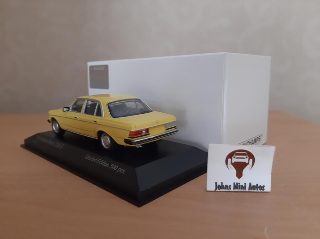 Mercedes Benz 230E (W123) 1982 geel van Minichamps 1:43, Minichamps, Auto, Nieuw, Ophalen of Verzenden