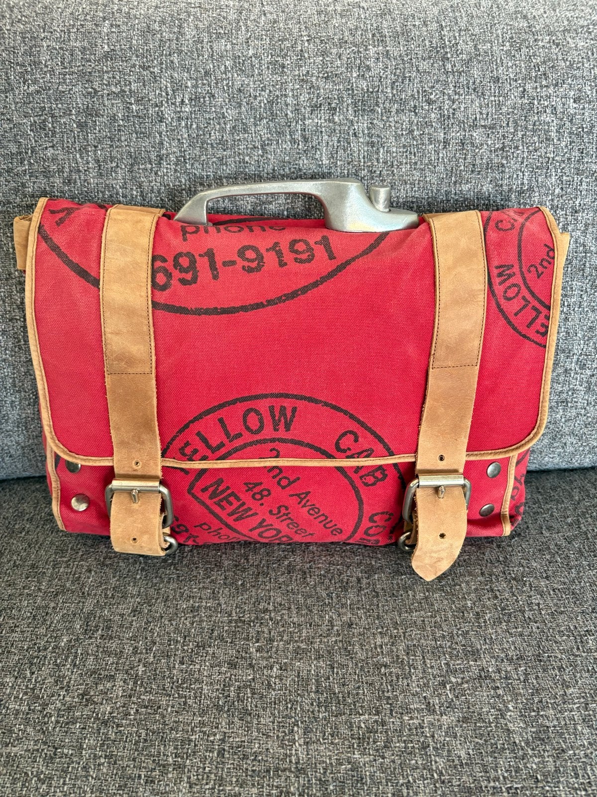 Vintage Yellow Cab New York canvas tas met Cadillac handvat, Ophalen of Verzenden, Zo goed als nieuw, Rood, Handtas