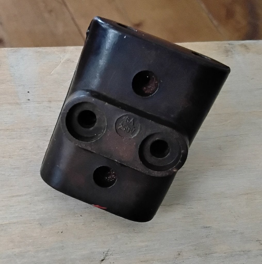 Vintage bakelieten driewegstekker - stopcontact - zwart - ba, Ophalen of Verzenden, Gebruikt, Stekkerdoos