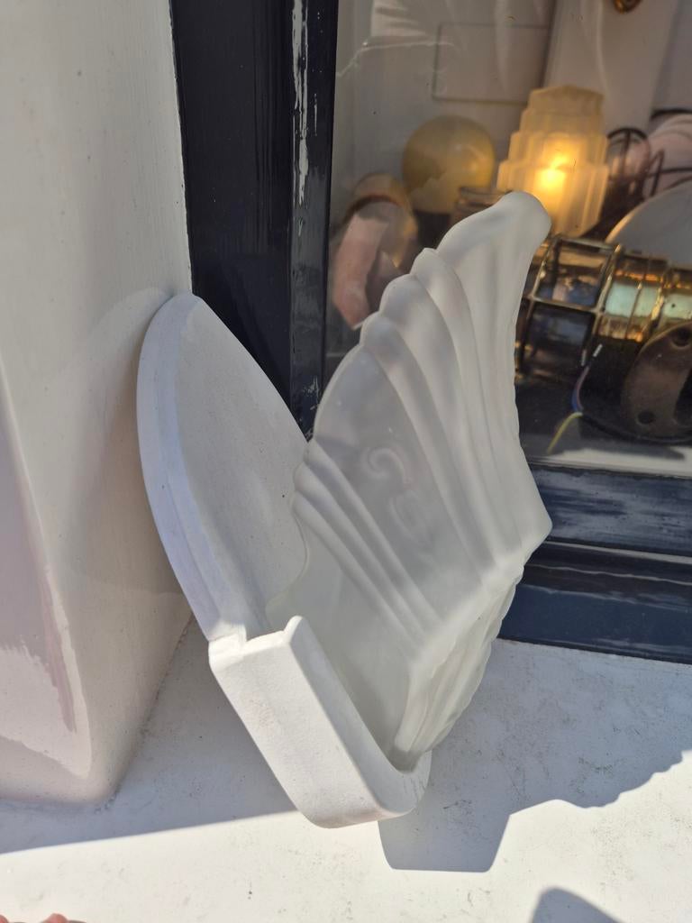 Partij glazen kap houten frame wandlampen 60,- ps compleet, Ophalen