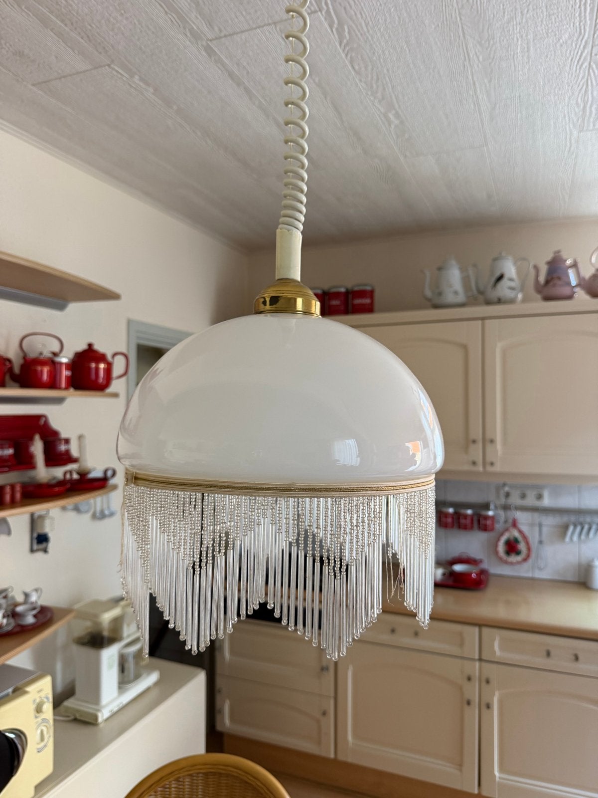Vintage hanglamp met glazen kralen - Wit en Goud, Antiek en Kunst, Ophalen