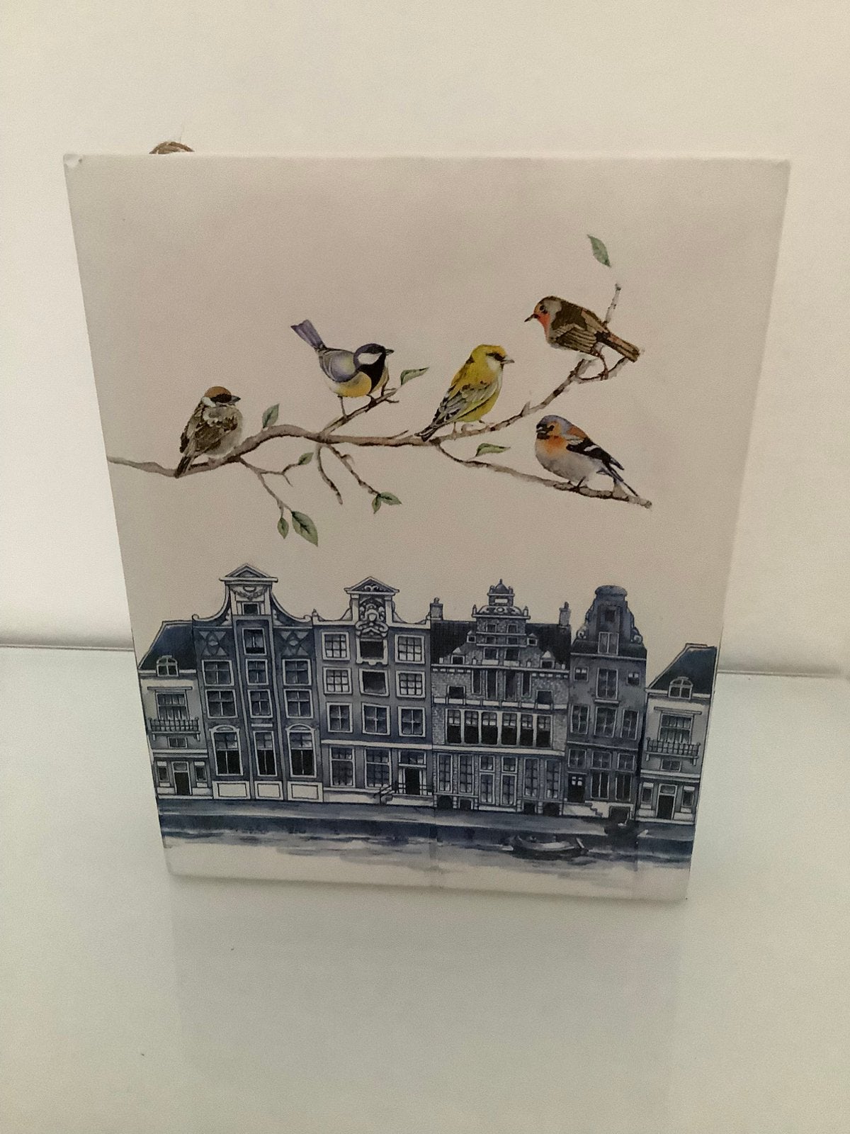 Platte hoge vaas amsterdamse gracht en vogels, decoupage., Verzamelen, KLM Huisjes, Ophalen, Nieuw