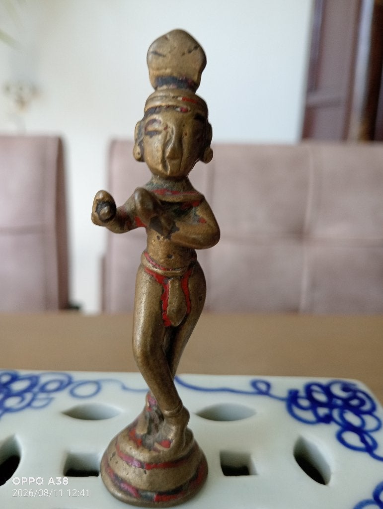 Bronzen beeldje van de Hindoegodin Krishna, Antiek en Kunst, Antiek | Koper en Brons, Ophalen of Verzenden, Brons