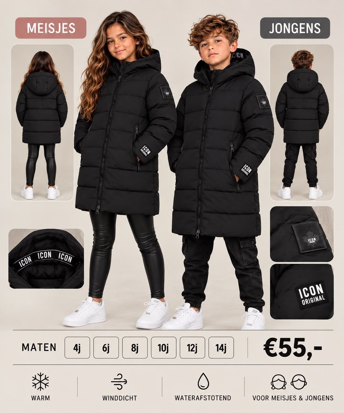 ICON Winterjas voor jongens en meisjes - Direct leverbaar, Ophalen of Verzenden, Nieuw, ICON, Jongen of Meisje