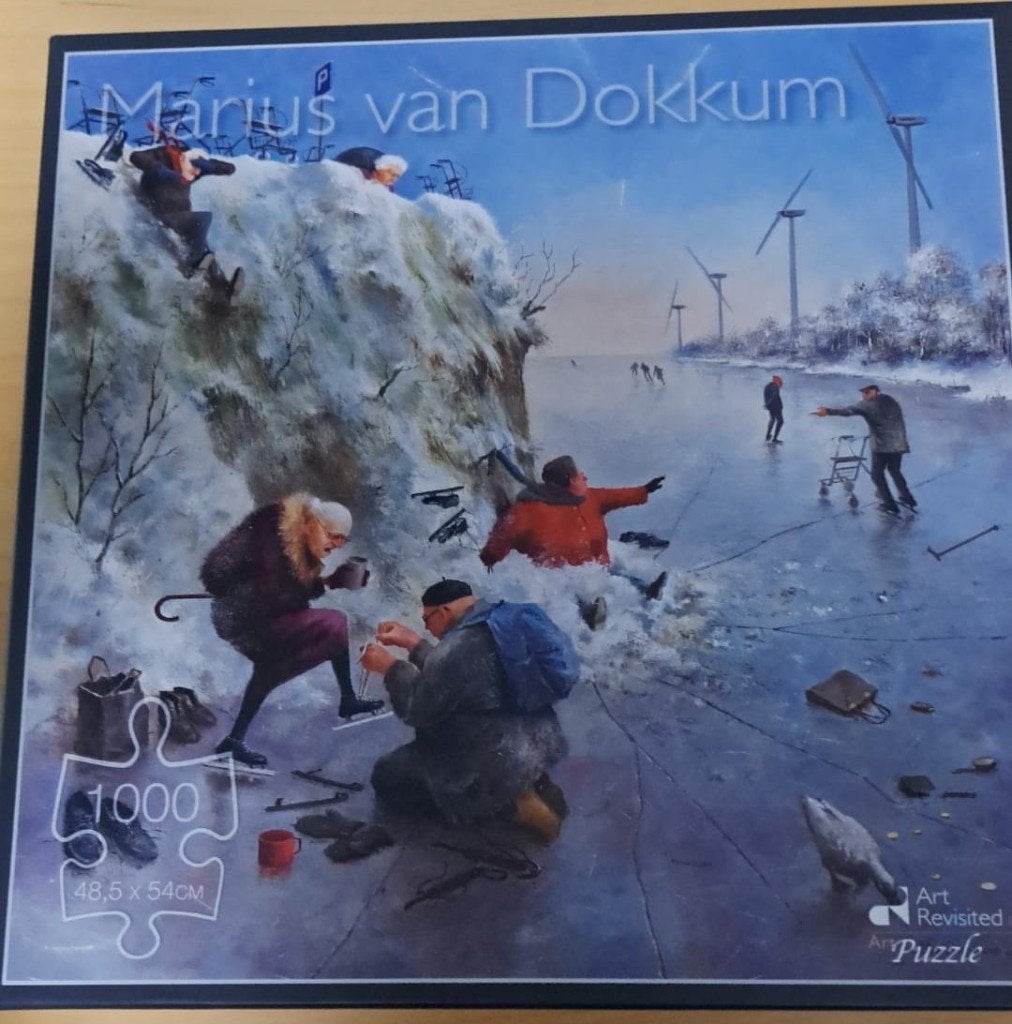 puzzel Marius van Dokkum, ijspret, 1000 stukjes, Hobby en Vrije tijd, Ophalen of Verzenden, 500 t/m 1500 stukjes, Zo goed als nieuw