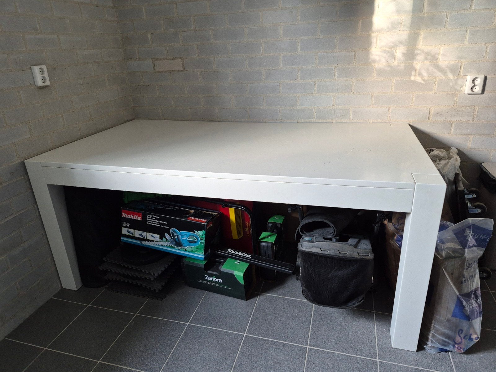 Massief, wit houten tafel / bureau / werkbank 190 x100, Ophalen, Gebruikt, Modern, functioneel, 50 tot 100 cm