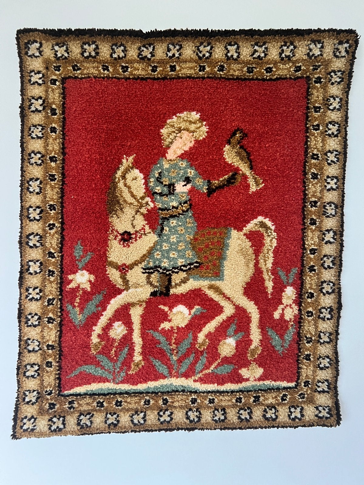 Vintage wandkleed ruiter op paard  / retro wanddecoratie, Ophalen of Verzenden