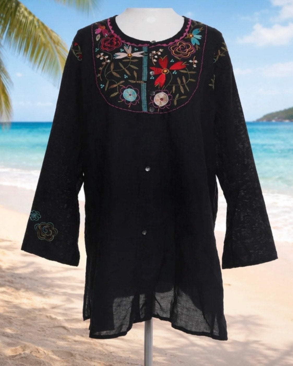 Gudrun Sjoden Ibiza Tuniek Zwart met Borduurwerk Maat M, Verzenden, Zo goed als nieuw, Maat 38/40 (M), Zwart