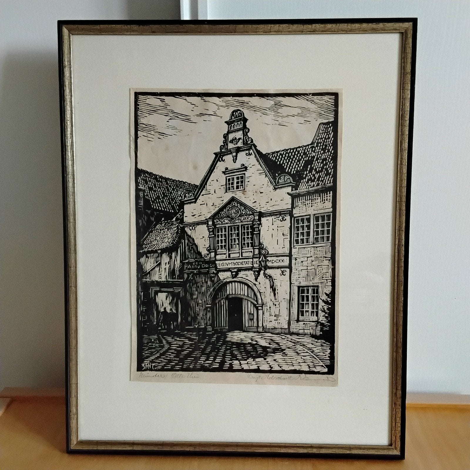 Originele houtsnede oude Universiteit Münster, Ophalen of Verzenden