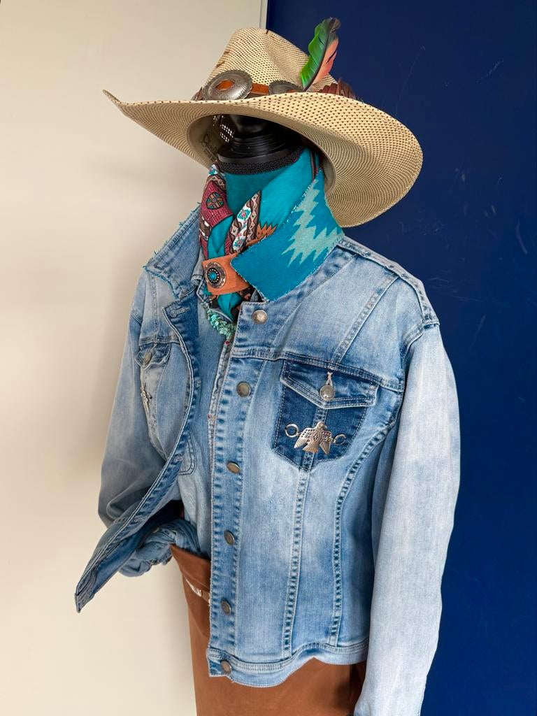 Unisex Jeansjack XL met Pendleton kraag en Navajo details, Ophalen of Verzenden, Gedragen, Maat 46/48 (XL) of groter, Blauw