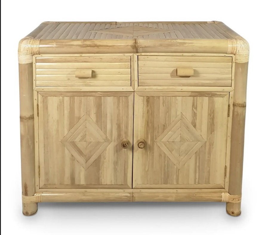 Bamboe Dressoir – Naturel met wiebermotief, Ophalen, Overige materialen, Zo goed als nieuw, 50 tot 75 cm