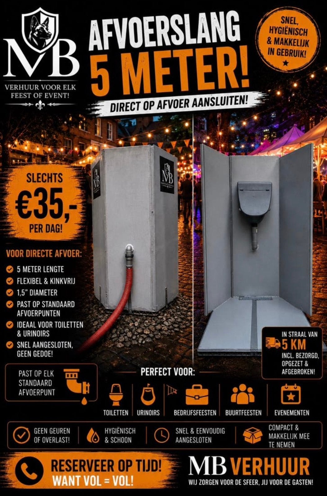 Mobiele Urinoir Huren Direct op Afvoer | €35,- per dag, Hobby en Vrije tijd, Ophalen, Overige