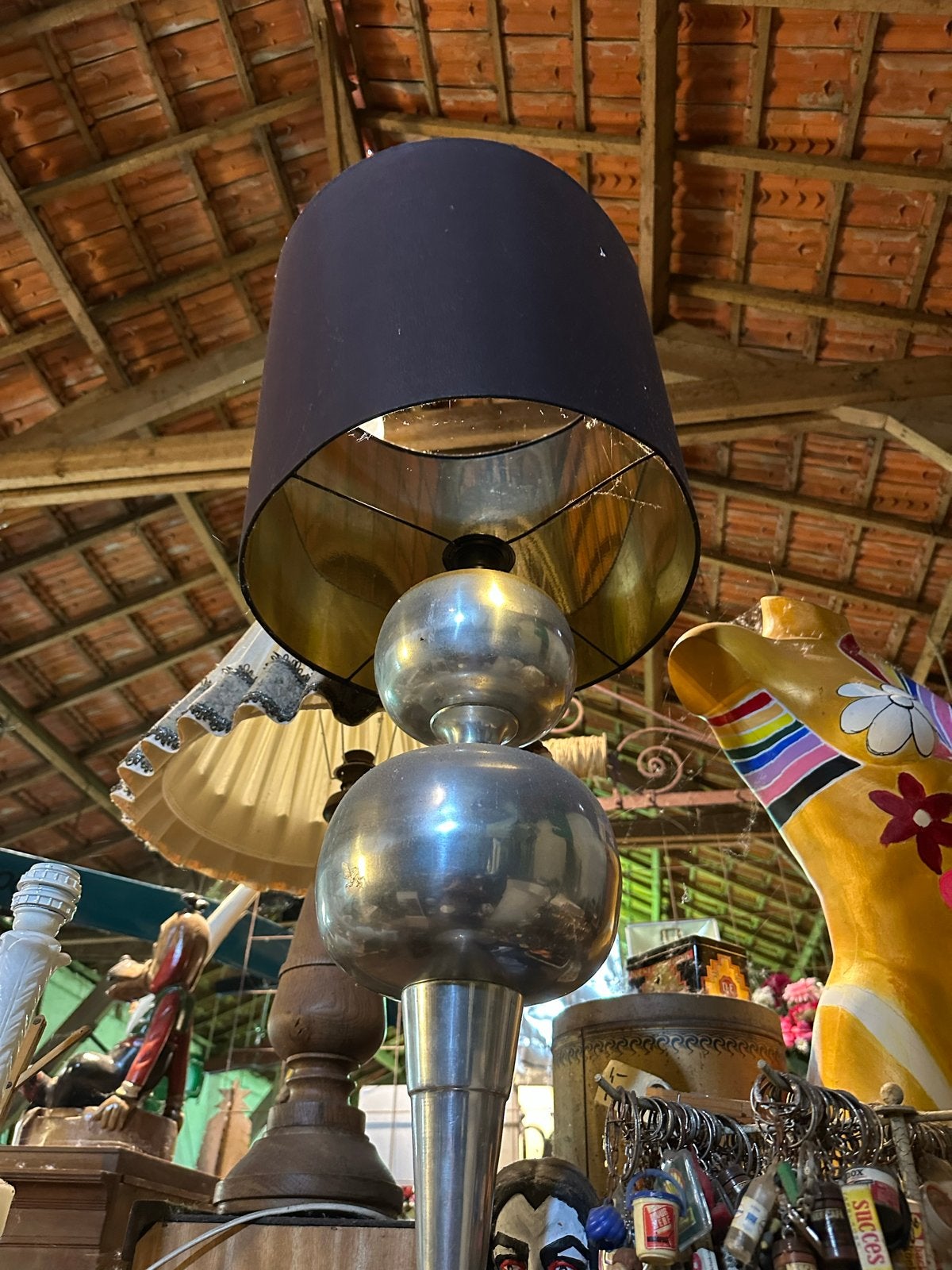 Grote aluminium lamp met blauwe kap, 110 cm hoog, Ophalen, Gebruikt, 100 tot 150 cm, K