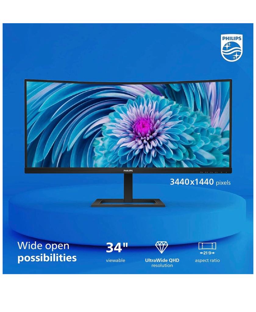 Philips 346E2CUAE - QHD Curved Ultrawide Monitor, Ophalen of Verzenden, Zo goed als nieuw
