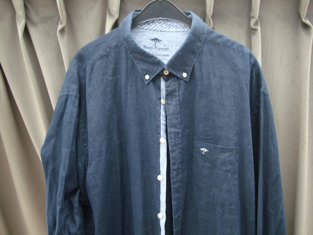Heren Fynch Hatton linnen shirt blauw maat 3XL 47/48, Kleding | Heren, Grote Maten, Blauw, Shirt, Ophalen of Verzenden, Zo goed als nieuw