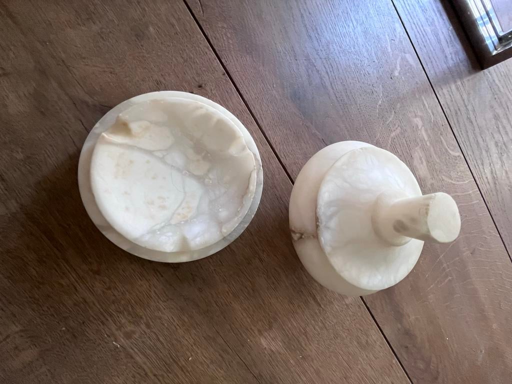 Wit marmeren snoeppot en asbak, jaren 60, Spaans, Antiek en Kunst, Ophalen of Verzenden