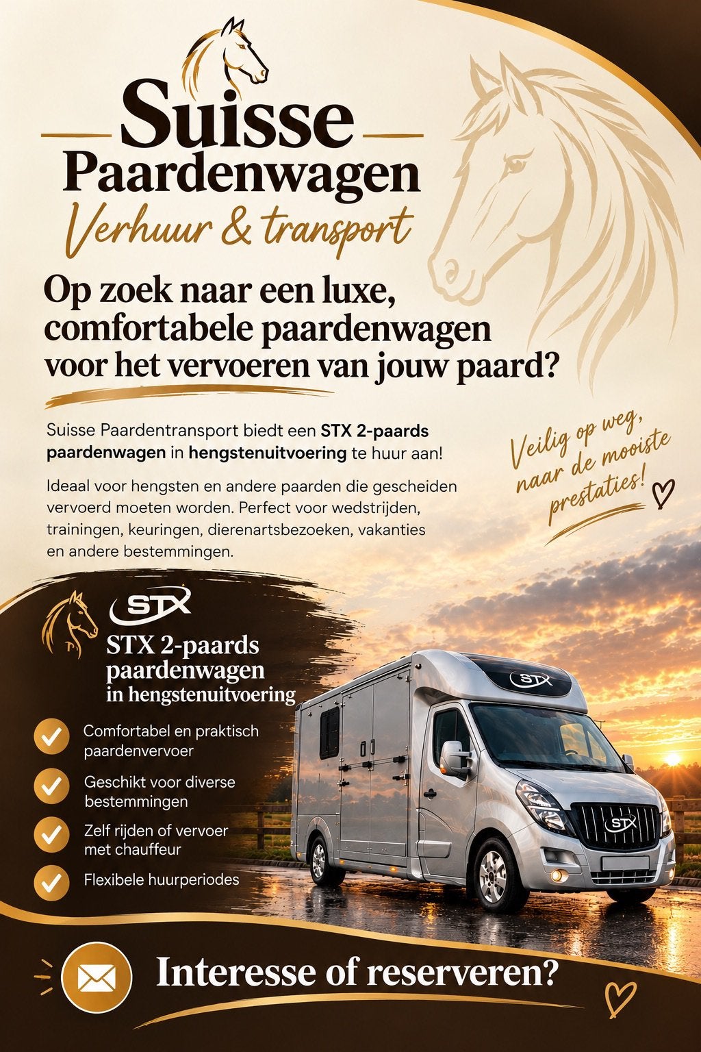 STX 2-paards paardenvrachtwagen te huur – Hengstenuitvoering, Dieren en Toebehoren, Ophalen of Verzenden